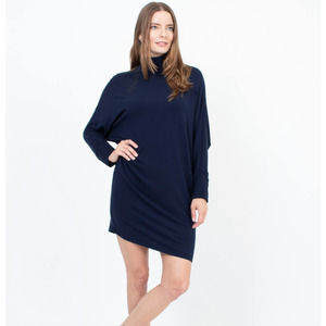 MAJESTIC FILATURES Deluxe Teeshirt French Touch Turtleneck Dress Navy Blue 3T16